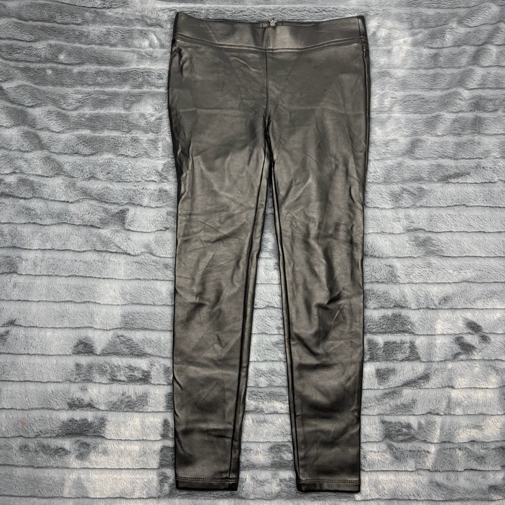 Loft Petites Black Faux Leather Leggings Skinny Pants Back Zip 2P 8276